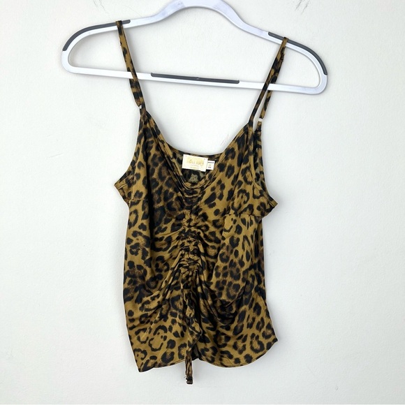 Nation LTD Marisa Ruched Animal Cheetah Print Satin Tank Top - Picture 2 of 6
